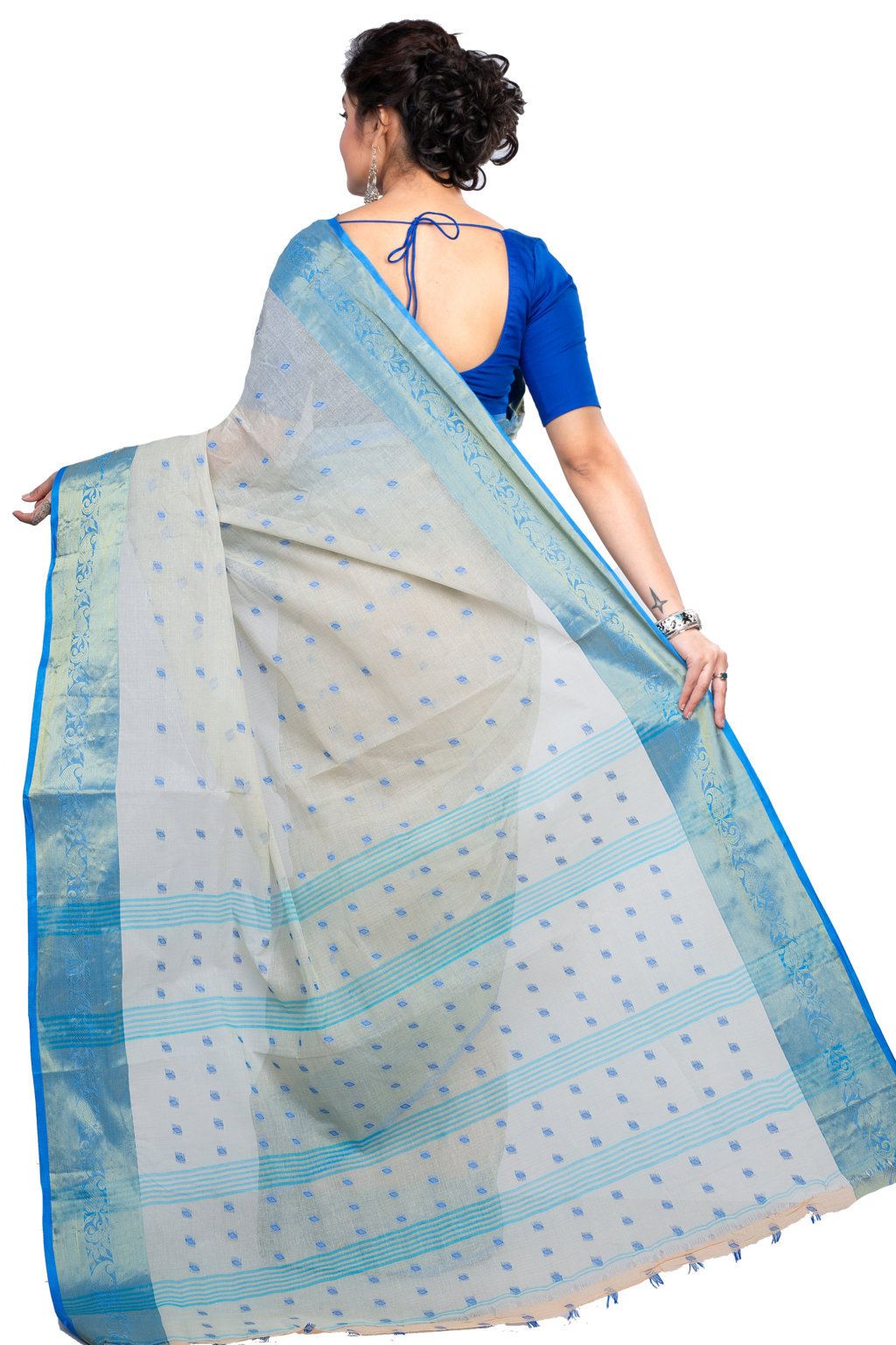 Off-White Pure Cotton Churi_Par Tant Saree (863)